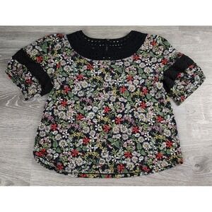 Pilcro by Anthropologie‎ Medium Women's Floral Print Lace Sleeve Neck Blouse Top